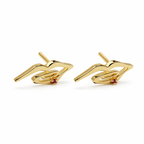 Gold lip-shaped mini stud earrings with red zircon stone, sculptural design by AGUDO Studio