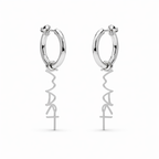 Silver hoop earrings with sculptural “IM ART” charm, minimal design by AGUDO Studio