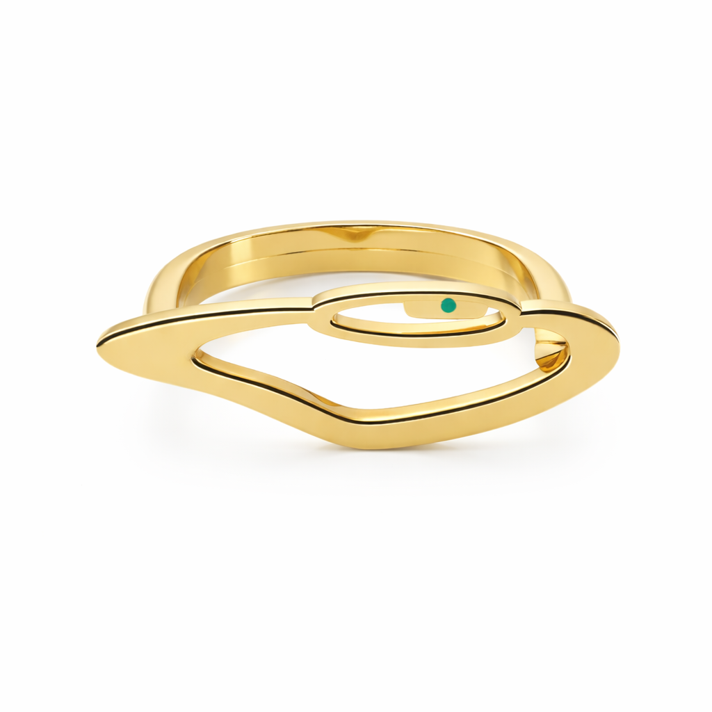 GAZE eye statement ring in gold plated 925 silver with green stone – AGUDO Studio