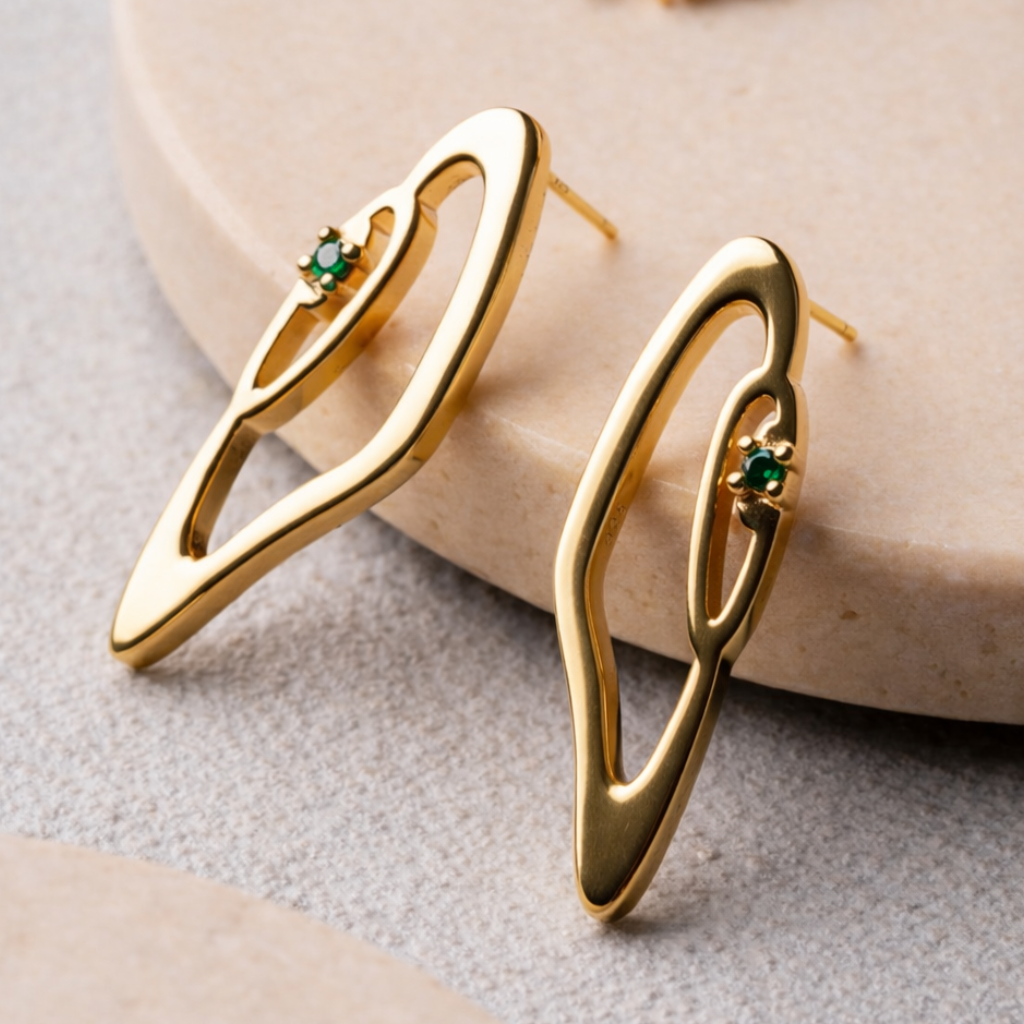 IRIS eye earrings in 925 silver with green stone – AGUDO Studio