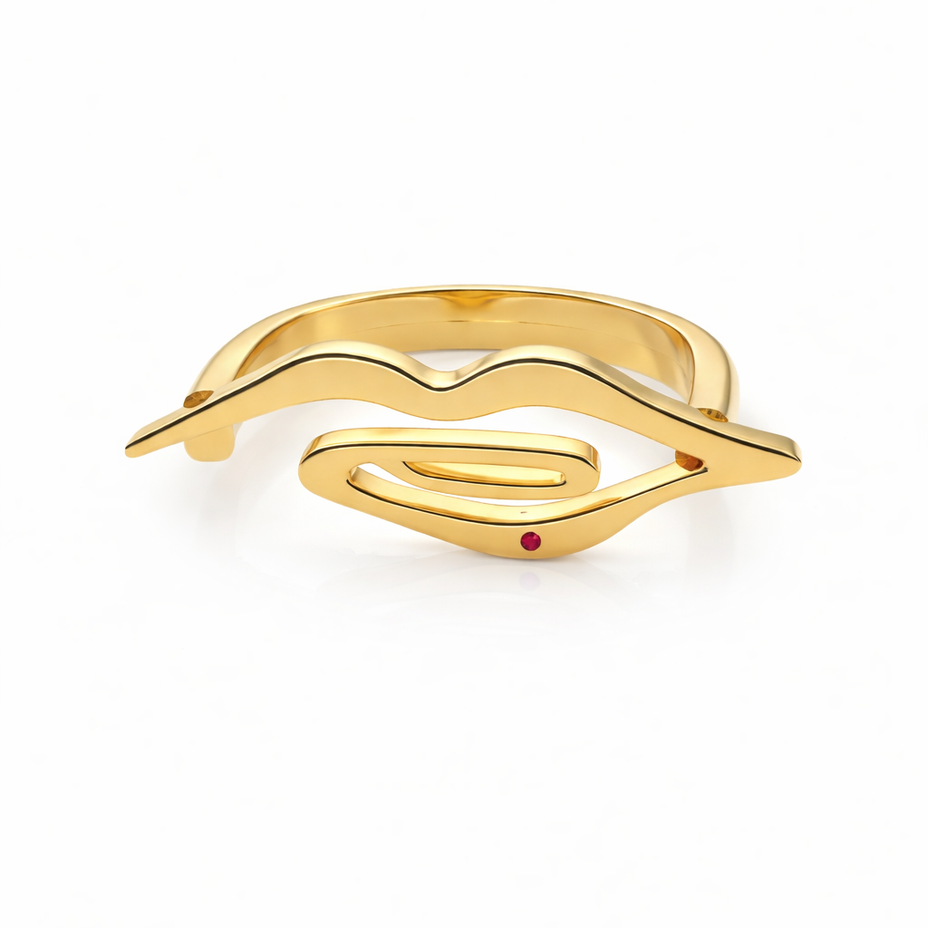 MUSE lip statement ring in gold plated 925 silver with red stone – AGUDO Studio